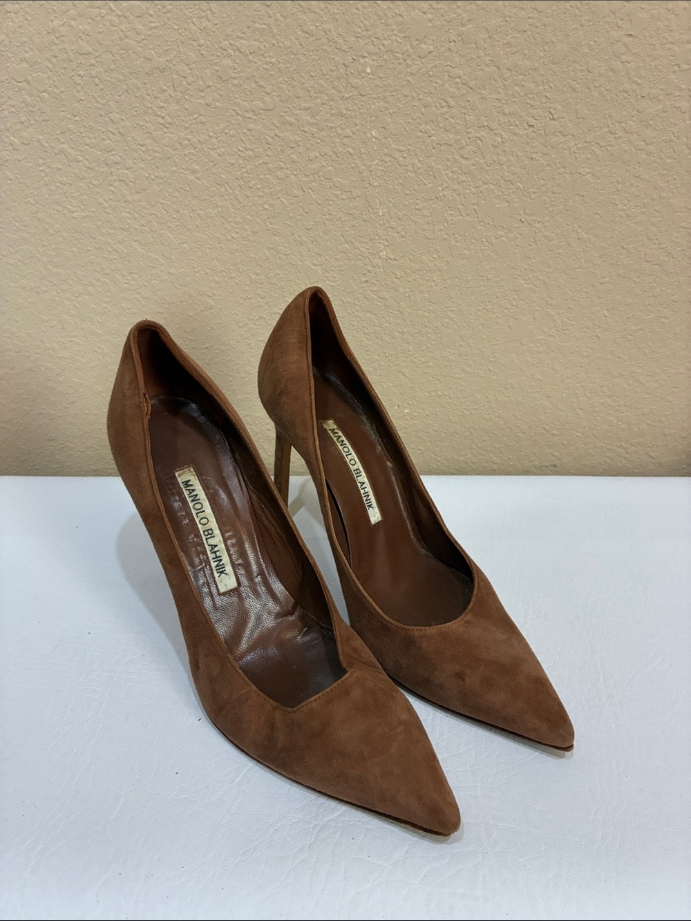 Manolo Blahnik Brown Suede Pointed-Toe Stiletto Pump